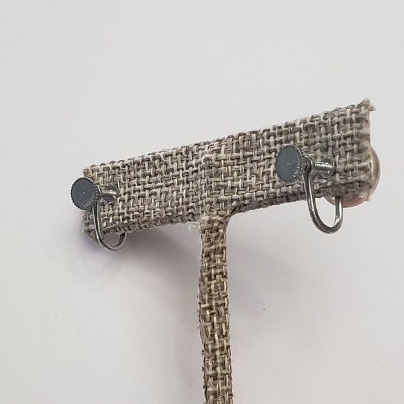 VINTAGE JAPAN Screwback Faux Button Pearl Earrings Champagne - Picture 3 of 8